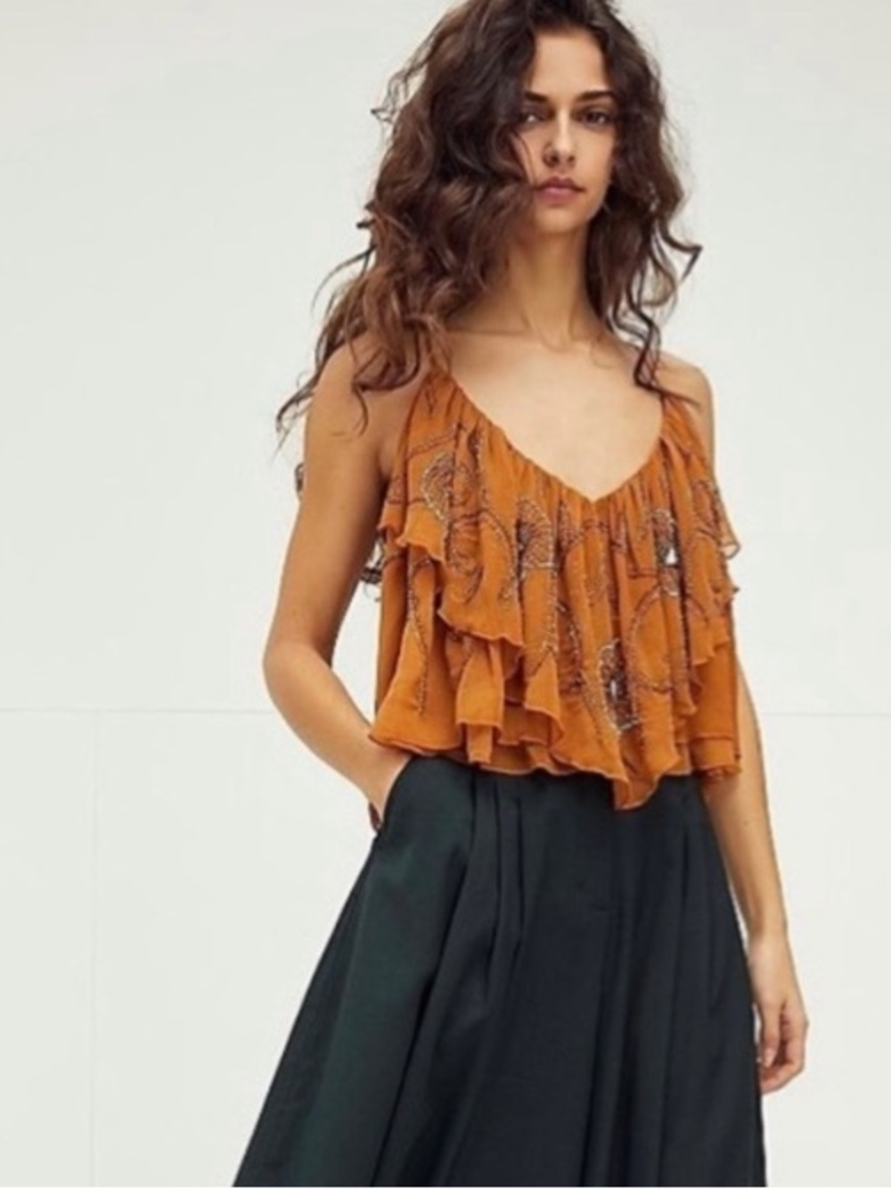 Free people Elsa Embellished beaded tank lace up back cami blouse women's Sz S
